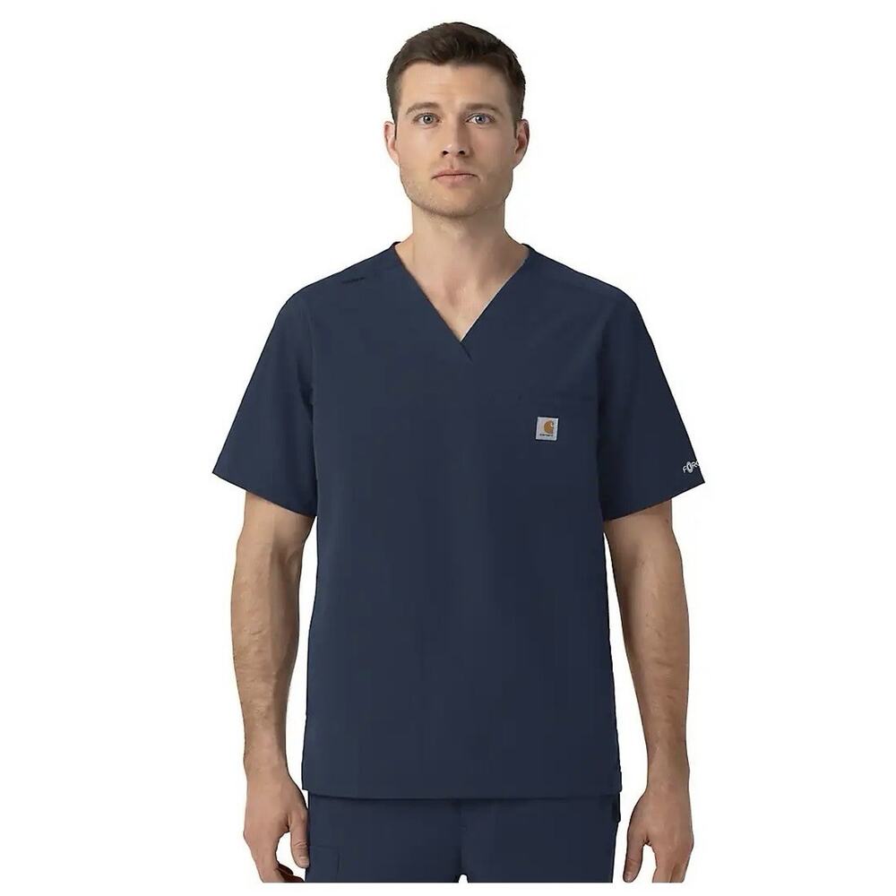 Carhartt Scrub Top Mens Medium Navy Blue Ripstop V-Neck 4 Pocket